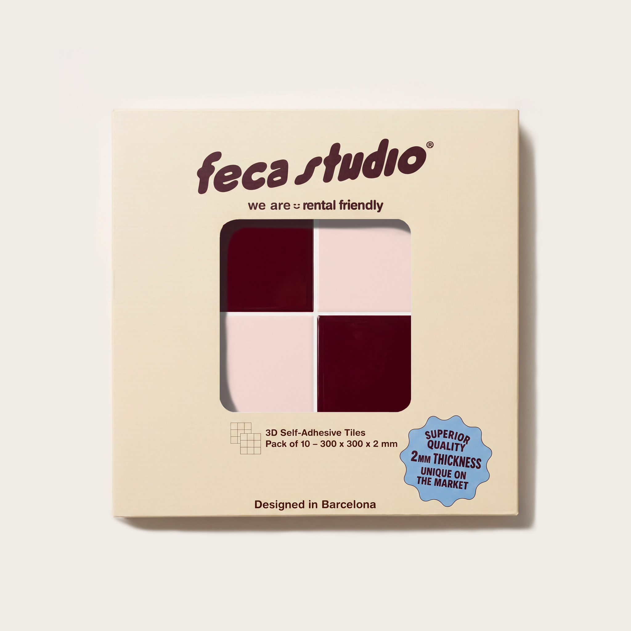 Azulejo adhesivo 3D FIG burgundy y blush, pack de 10 unidades de Feca Studio